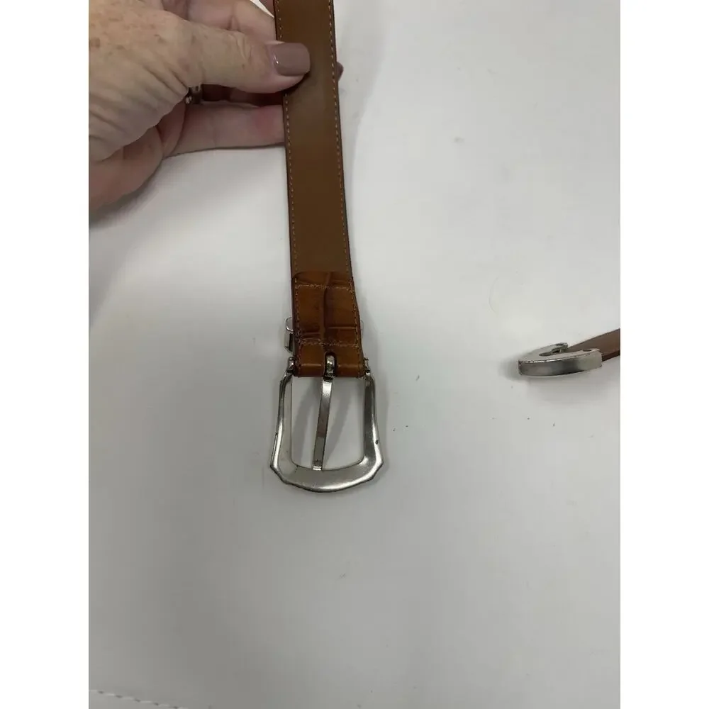 Perry Ellis Men's Portfolio Brown Leather Belt 38/95‎ Silver Buckel